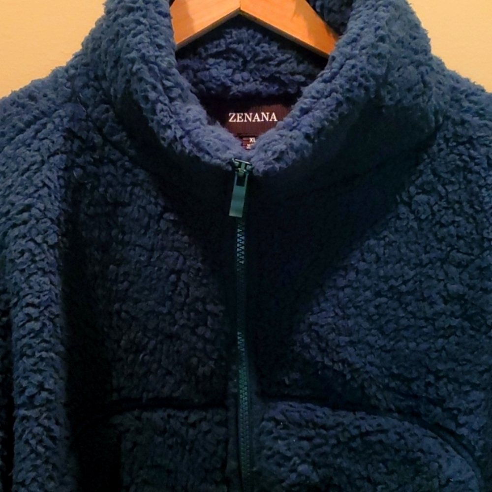 Zenana Crop full zip fleece, forest green
